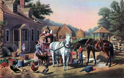 Forbereder til marked, 1856. av Currier and Ives
