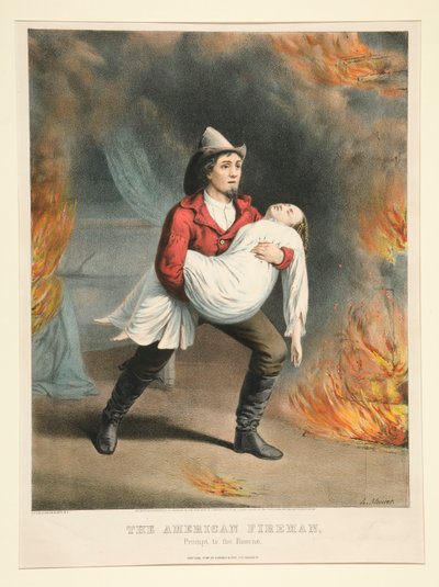 Den amerikanske brannmannen / prompt til unnsetning av Currier and Ives