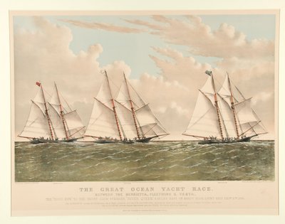 The Great Ocean Yacht Race mellom Henrietta, Fleetwing og Vesta av Currier and Ives