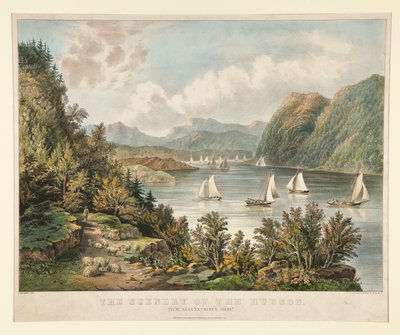 Naturen til Hudson. Utsikt, nær av Currier and Ives