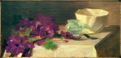 Stilleben med anemoner, glassvase og porselensskål av Curt Herrmann