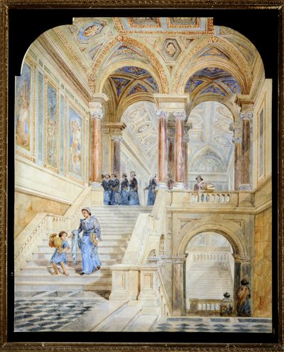 Design for den indre trappen til Leeds rådhus (akvarell på papir) av Cuthbert Brodrick