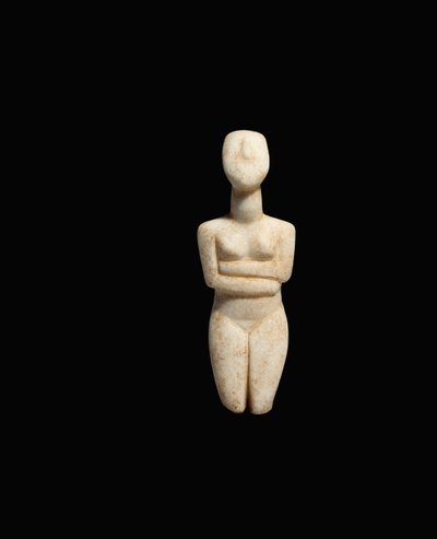 Tilbakelent kvinneskikkelse, tidlig Spedos-variant, Early Cycladic II, ca. 2600-2500 f.Kr. (marmor) av Cycladic Cycladic