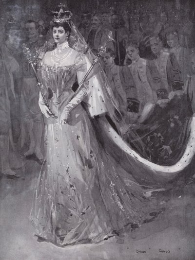Dronning Alexandra forlater Westminster Abbey, London, etter hennes og kong Edward VIIs kroning av Cyrus (after) Cuneo