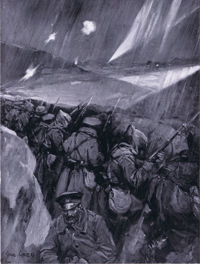Bulgarere som beleirer Adrianopel 1912-1913, illustrasjon fra Hutchinsons History of the Nations VOL 4 c.1920s av Cyrus Cuneo