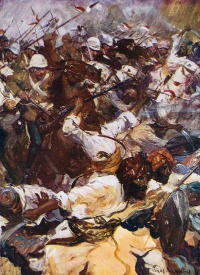 Charge of the Lancers at Kandahar (farge litho) av Cyrus Cuneo