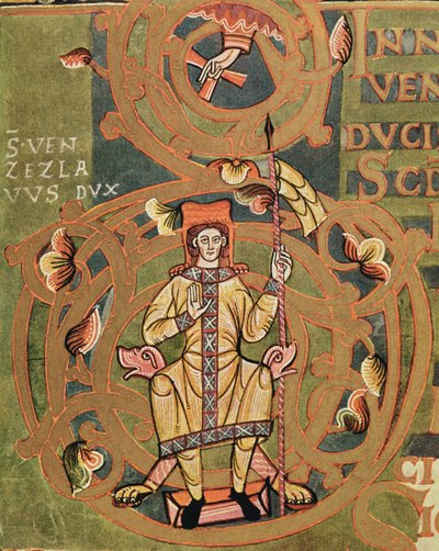 Ms XIV A 13-1 St. Wenceslaus (907-929) fra Vysehrad Codex, ca. 1085 av Czech School