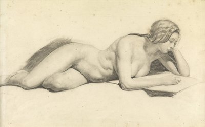 Studie av en kvinnelig nakenlesing (blyant på papir) av Daniel Maclise