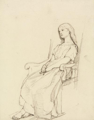 Studie av en ung jente, sittende (penn og blekk og grafitt på papir) av Daniel Maclise
