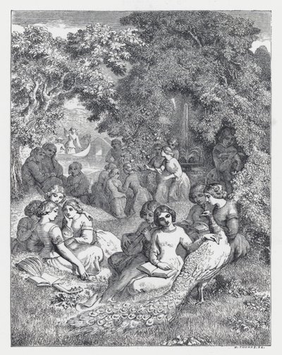 Illustrasjon for Tennysons dikt, The Princess (gravering) av Daniel (after) Maclise