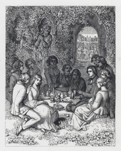 Illustrasjon for Tennysons dikt, The Princess (gravering) av Daniel (after) Maclise