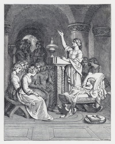Illustrasjon for Tennysons dikt, The Princess (gravering) av Daniel (after) Maclise