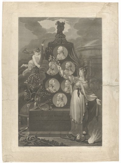 Allegory op de Vrede van Amiens, 1802 Den generelle fred gjennom balanse mellom tapperhet mars 1802 (tittel på objekt) av Daniel Berger