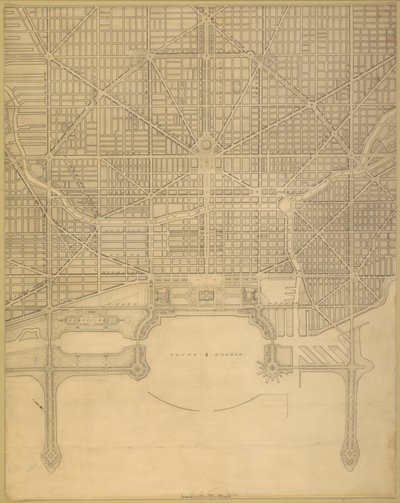 Plate 110 fra The Plan of Chicago, 1909: Chicago. Plan for det komplette gatesystemet... av Daniel Burnham