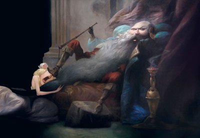 Og hun ber ham om å forlate henne i live, fra Bluebeard av Charles Perrault (1628-1703) av Daniel Cacouault