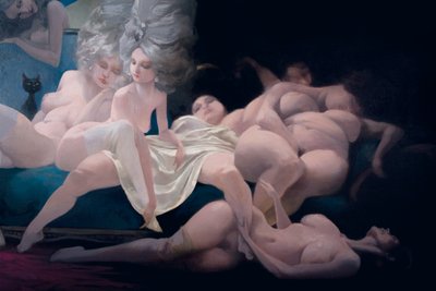 Den unge bruden og vennene hennes, detalj, fra Bluebeard av Charles Perrault (1628-1703) av Daniel Cacouault