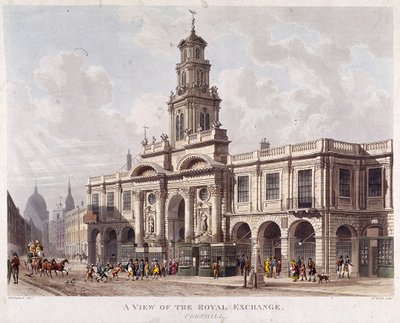 Royal Exchange 2. eksteriør, London, 1816 av Daniel Havell