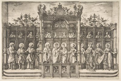 Stor korstall med Kristus velsigner jomfruen, ca. 1518-20. av Daniel Hopfer