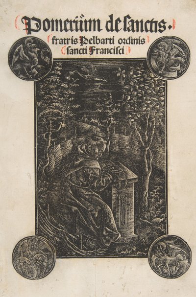 Fransiskaneren, Pelbart av Temesvar, Studerer i en hage Schr. 2876, 1502. av Daniel Hopfer.