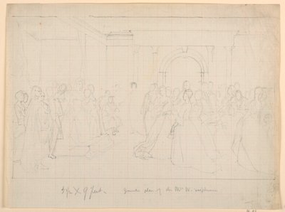 Tegning, generell plan for Martha Washington-resepsjonen, 1860 av Daniel Huntington