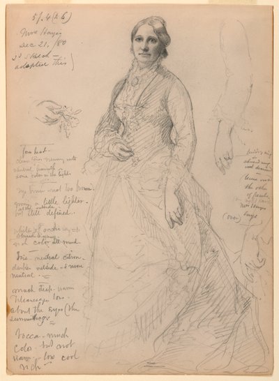 Mrs. Rutherford B. Hayes stående, studier av arm og hender av Daniel Huntington