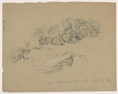Rock Ledge nær Chocorua Pond and Mountain av Daniel Huntington