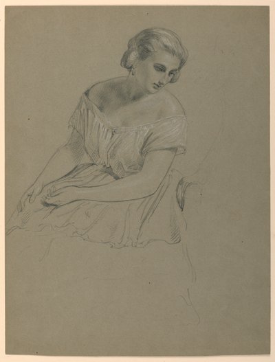 Studie av sittende kvinne for "The Republican Court" (Lady Washingtons mottaksdag) av Daniel Huntington