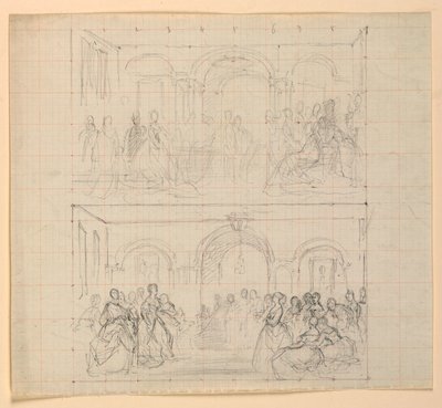 To figurkomposisjoner for maleriet "The Republican Court" (Lady Washingtons mottaksdag) av Daniel Huntington