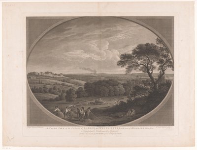 Visning av London, sett fra Hampstead Heath En nordlig utsikt over byene London og Westminster, med en del av Highgate hentet fra Hampstead Heath, nær spanjolene (tittel på objekt) av Daniel Lerpinière