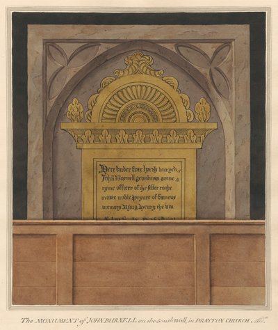 Messingplate til John Burnell fra Drayton Church av Daniel Lysons