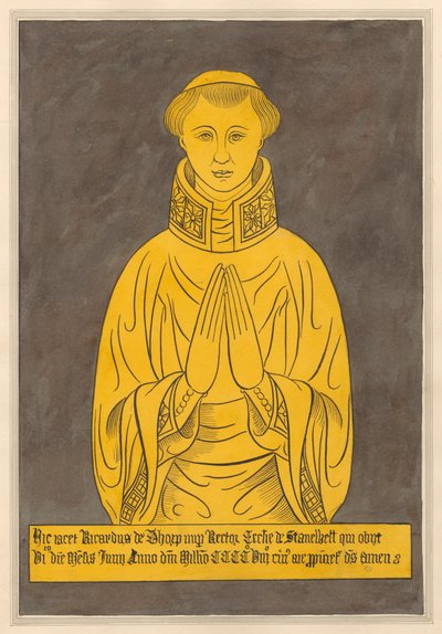 Messingplate for Richard de Thorp, fra Stanwell Church av Daniel Lysons