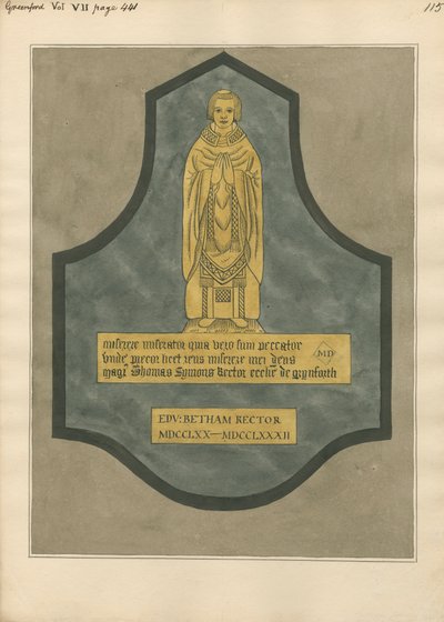Messingplate til Thomas Symons fra Greenford Church av Daniel Lysons