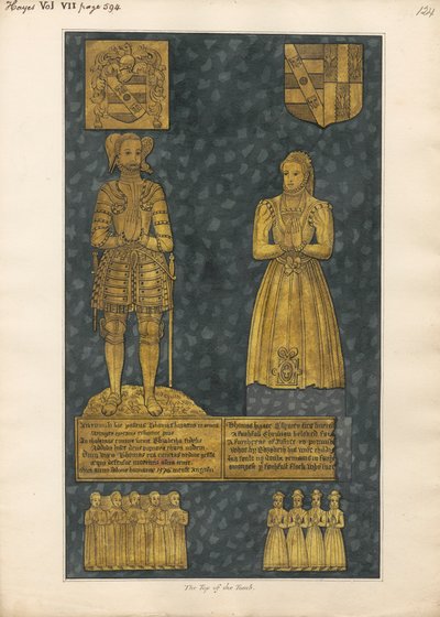 Messingplate på toppen av Tomb of Thomas and Elizabeth Higate fra Hayes Church av Daniel Lysons