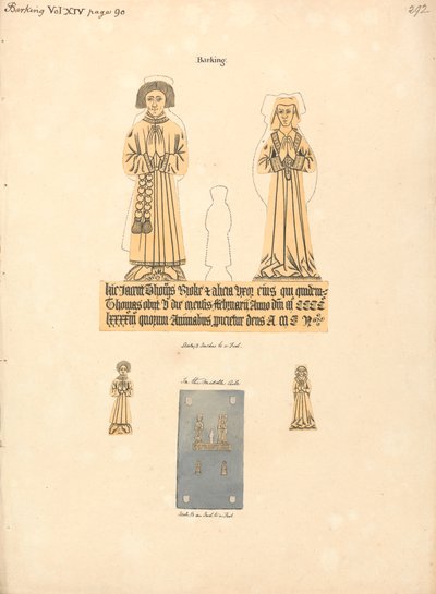 Messingplate til Thomas og Alicia Broke, Parish Church of St. Margaret, Barking av Daniel Lysons
