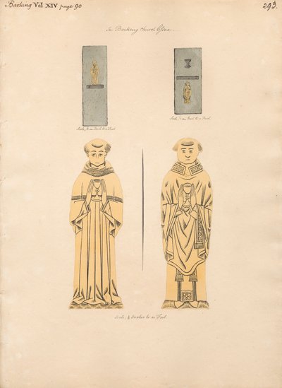 Messingplate for to uidentifiserte geistlige, fra Barking Church av Daniel Lysons