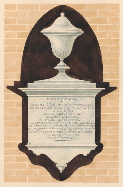 Minnesmerke over Ann Wainewright, fra Chiswick Church av Daniel Lysons