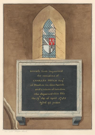 Minnesmerke over Charles Hitch fra East Ham Church av Daniel Lysons