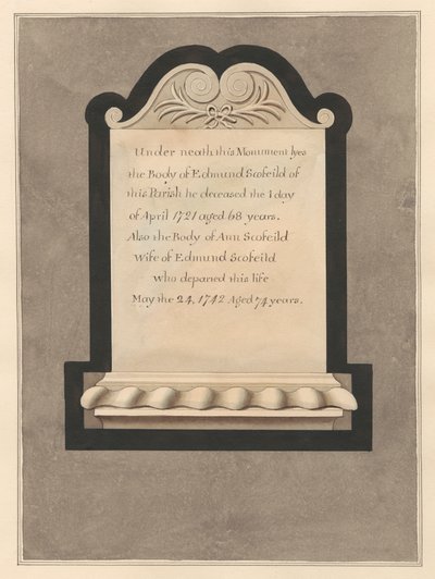 Minnesmerke over Edmund Scofield og hans kone Ann fra Cowley Church av Daniel Lysons