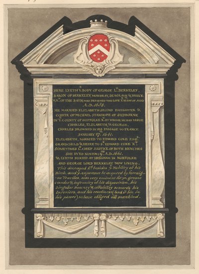 Minnesmerke over George Lord Berkeley fra Cranford Church av Daniel Lysons