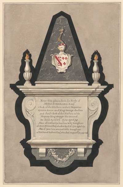 Minnesmerke over James Eckersall og hans kone Catherine og hans andre kone Catherine og hans andre kone Jane fra Drayton Church av Daniel Lysons