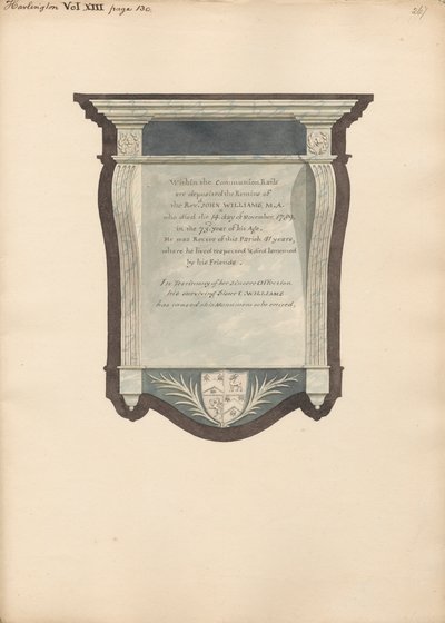Minnesmerke over John William fra Harlington Church av Daniel Lysons