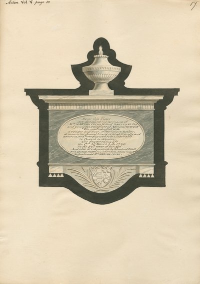 Minnesmerke over Martha, Philip og George Joseph Cocks fra Acton Church av Daniel Lysons