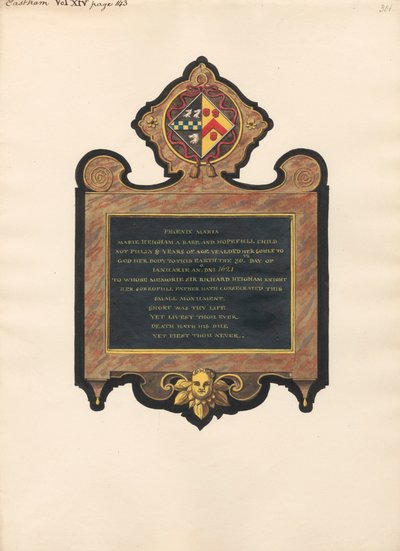 Minnesmerke over Mary Heigham fra East Ham Church av Daniel Lysons