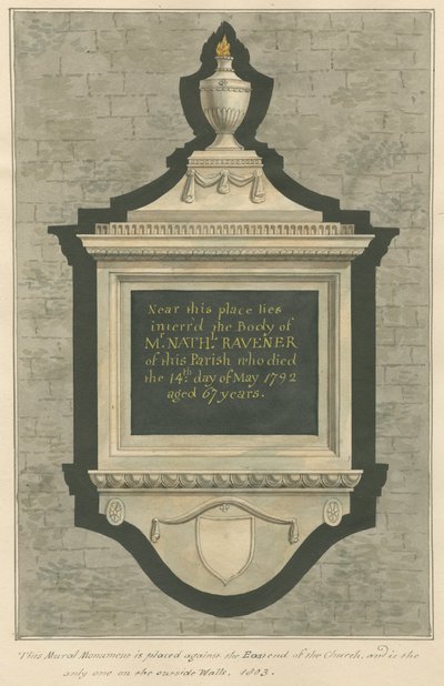 Minnesmerke over Mr. Nathaniel Ravener fra Greenford Church av Daniel Lysons