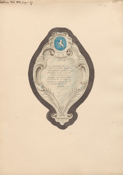 Minnesmerke over Nathaniel Crewe fra Feltham Church av Daniel Lysons