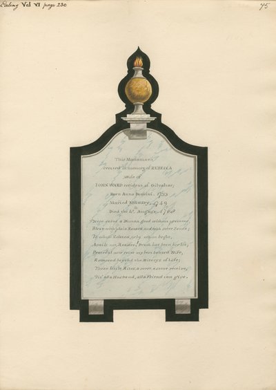 Minnesmerke over Rebecca Wife of John Ward fra Ealing Church av Daniel Lysons