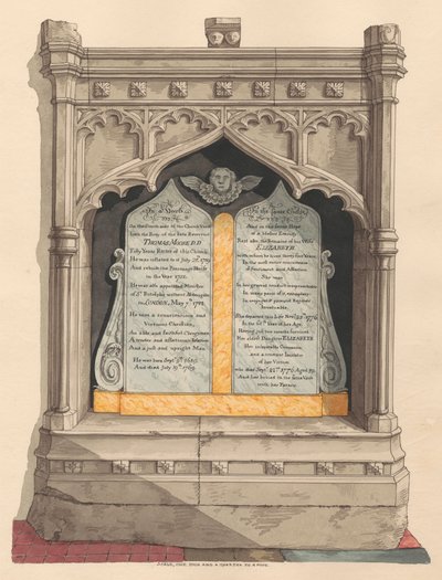 Minnesmerke for Thomas og Elizabeth Moore og deres datter Elizabeth, fra Chiselhurst Church av Daniel Lysons