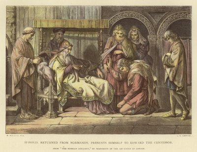 Harold, returnert fra Normandie, presenterer seg for Edward the Confessor av Daniel Maclise
