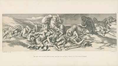 Natten etter slaget; Edith oppdager, blant de drepte, kroppen til Harold, den siste saksiske kongen av England av Daniel Maclise