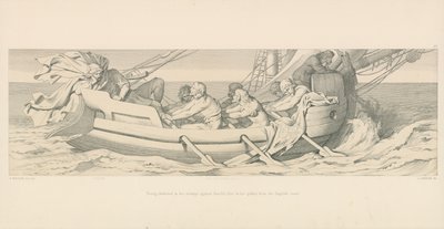 Tostig, beseiret i sitt forsøk mot Harold, flyr i byssa fra den engelske kysten av Daniel Maclise